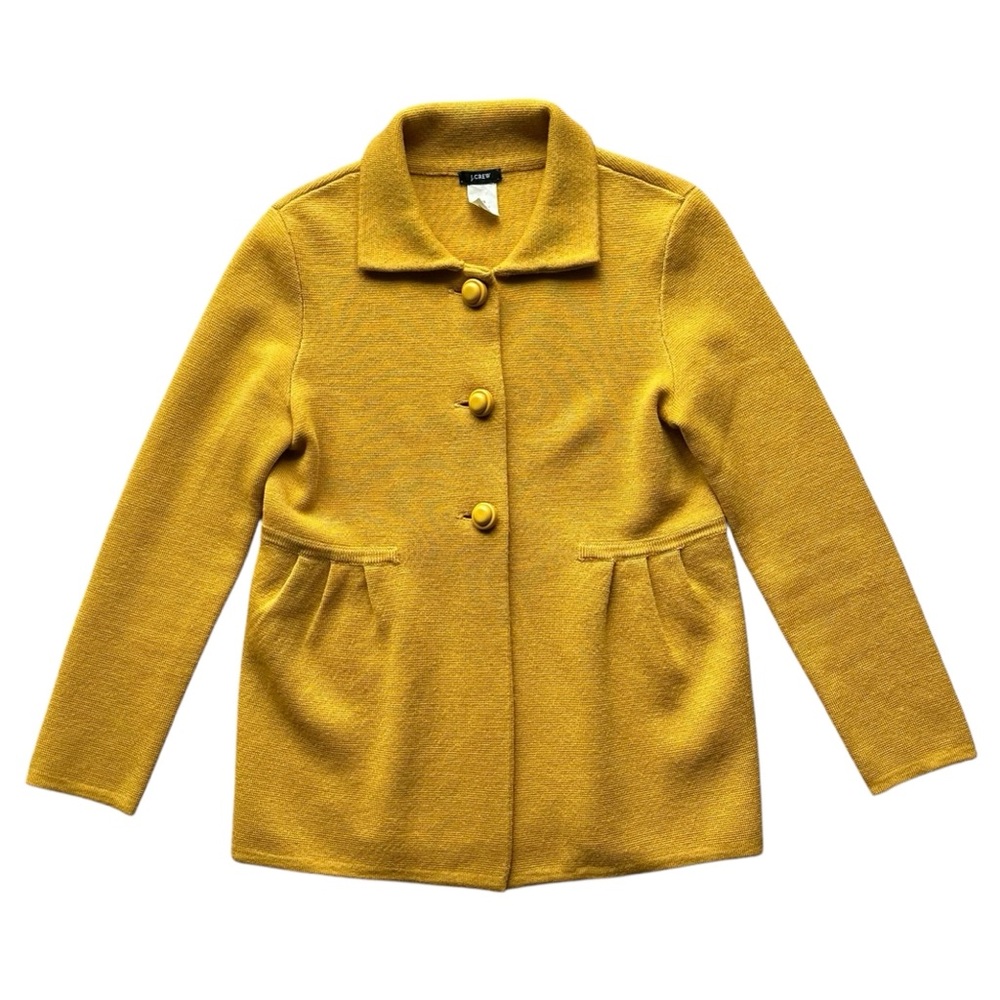 J.Crew 100% Boiled Wool Mustard Yellow A-Line Sweater‎ Jacket Coat XS